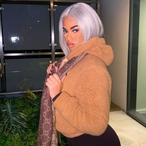 Brown Teddy Bear Fur Long Sleeve Hooded Bomber Jacket - Picture 7 of 9